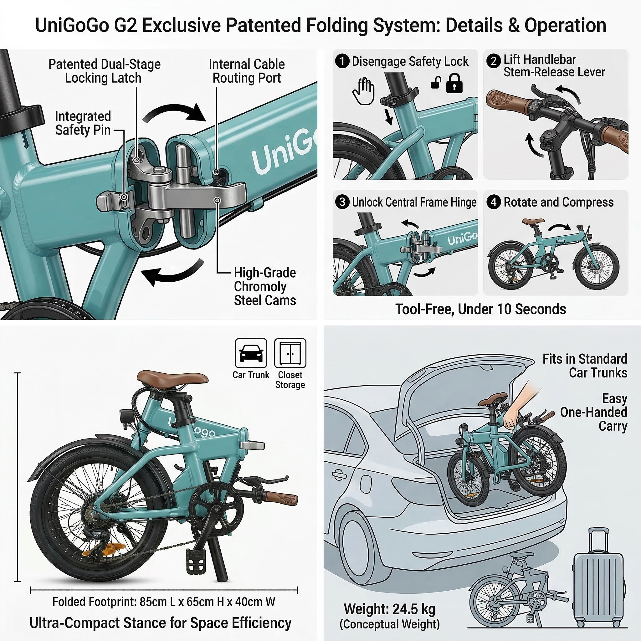 UniGoGo A3 Electric Bicycle | Lightweight Folding Urban Commuter E-Bike